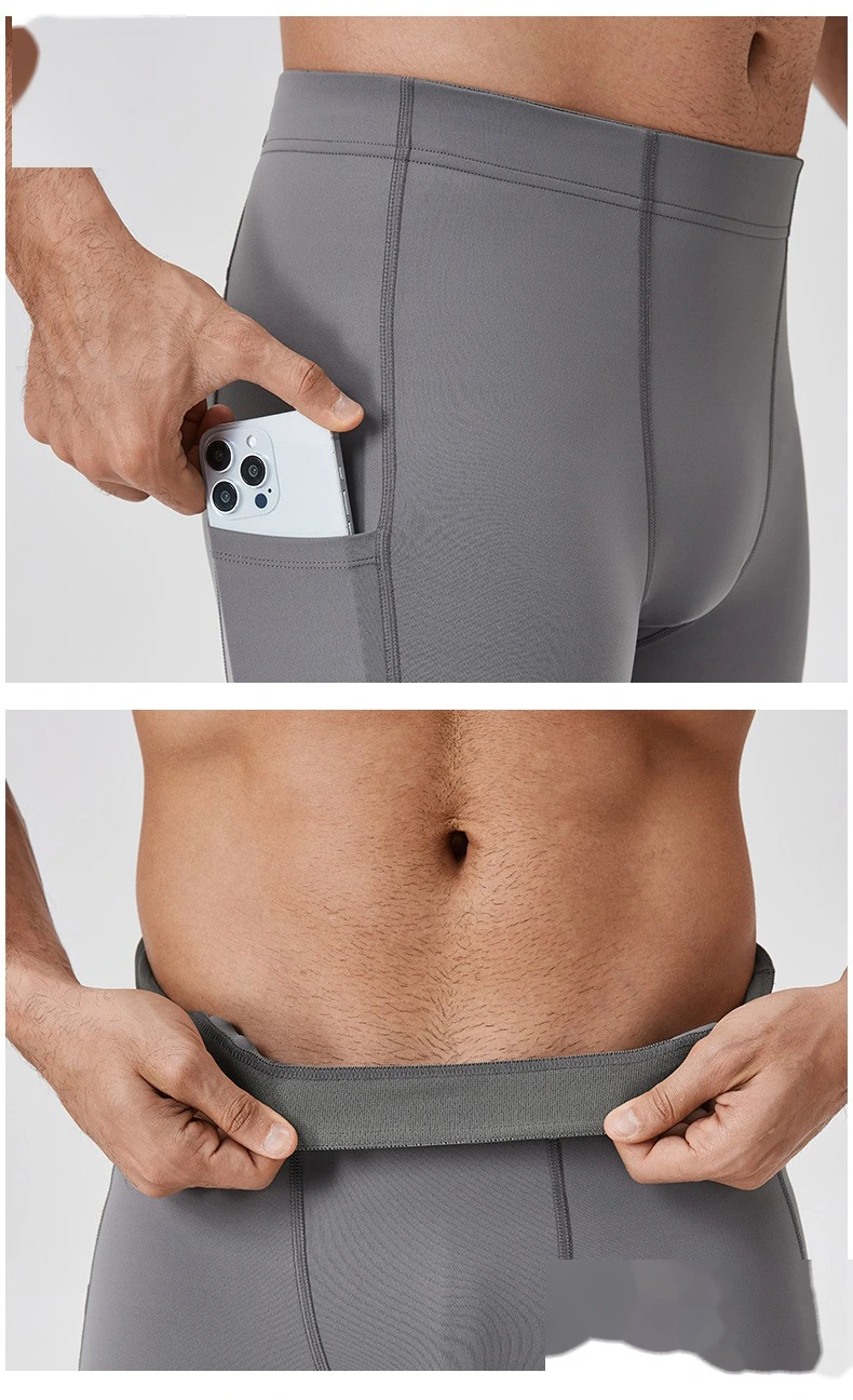 Customized men's yoga pants with high elasticity and tight fitness pants detail