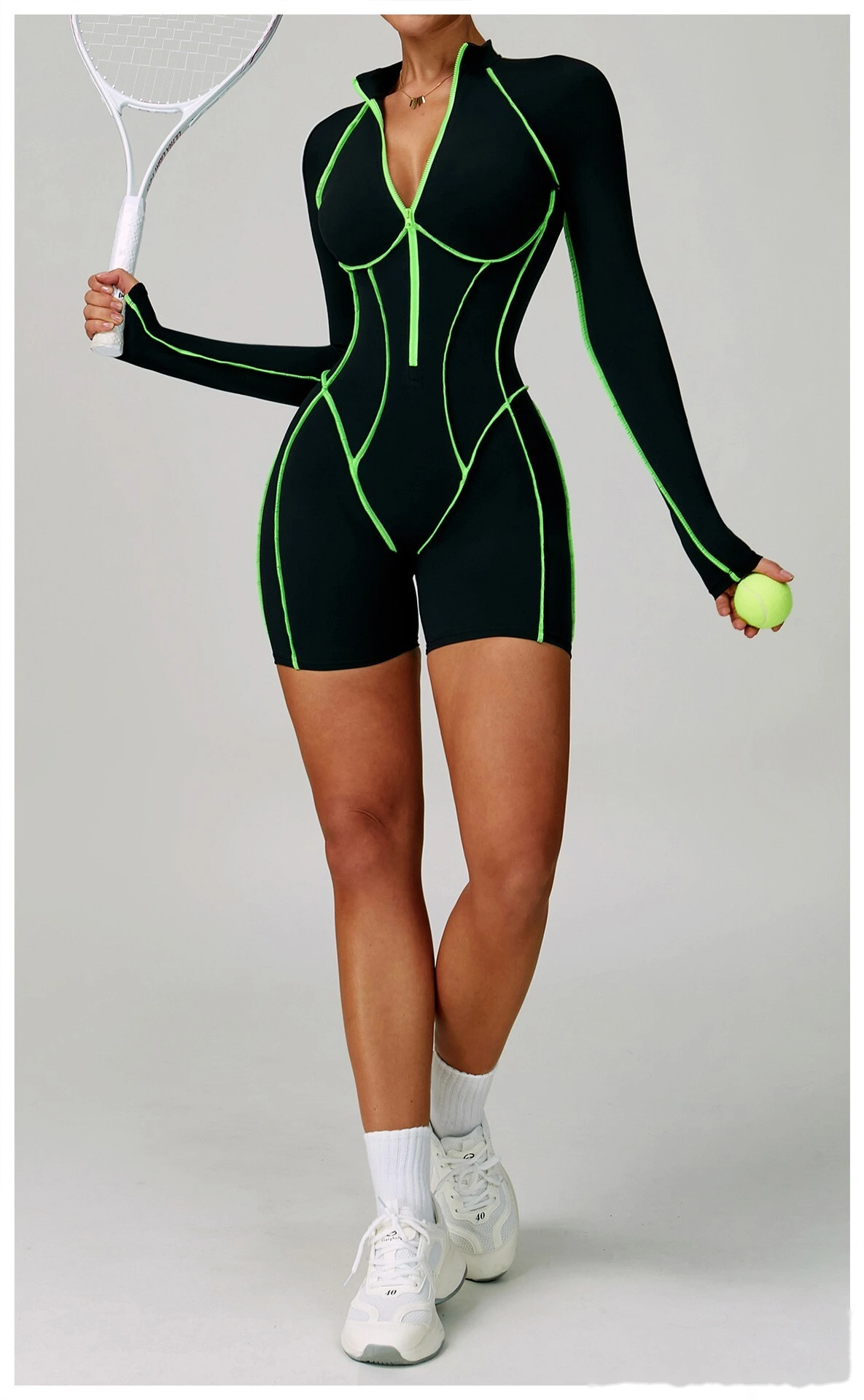 Customized contrast yoga jumpsuit hollow back tight fitness suit high-intensity sports jumpsuit detail
