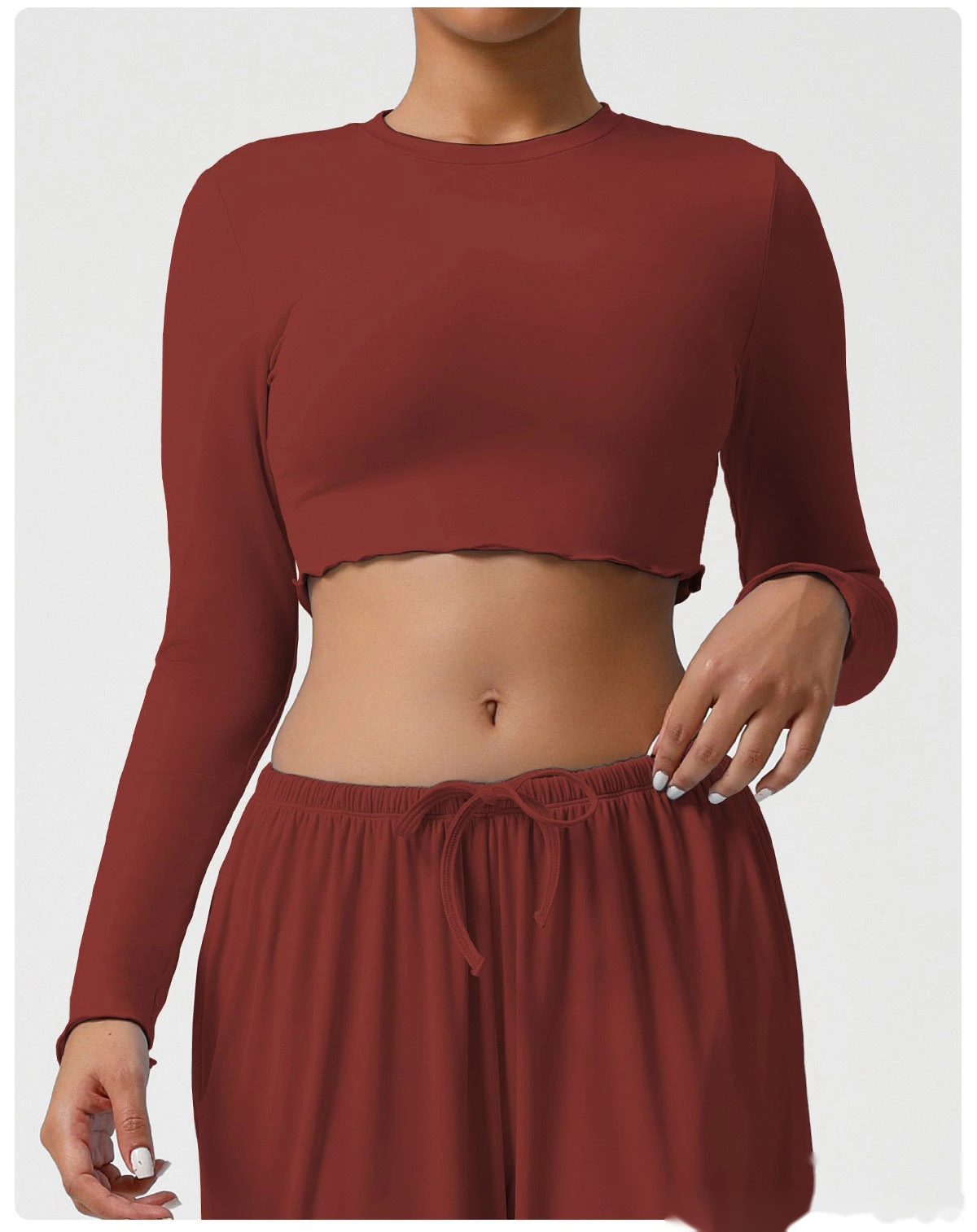 Customize the new yoga fitness suit skin-friendly breathable short slim slimming sports long sleeve T-shirt. detail