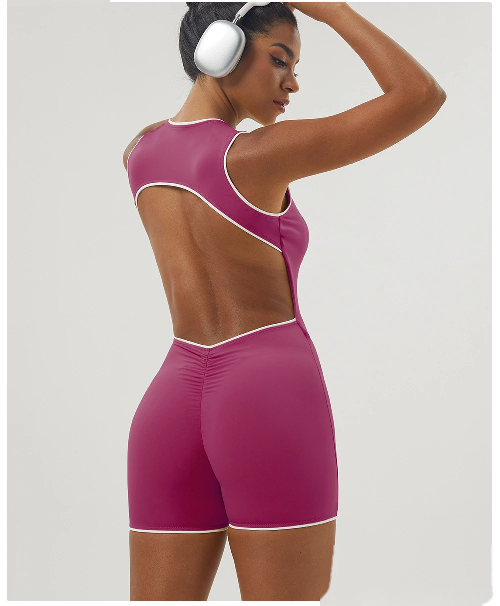 Customized color matching backless sports one-piece yoga fitness clothes sleeveless one-piece women detail