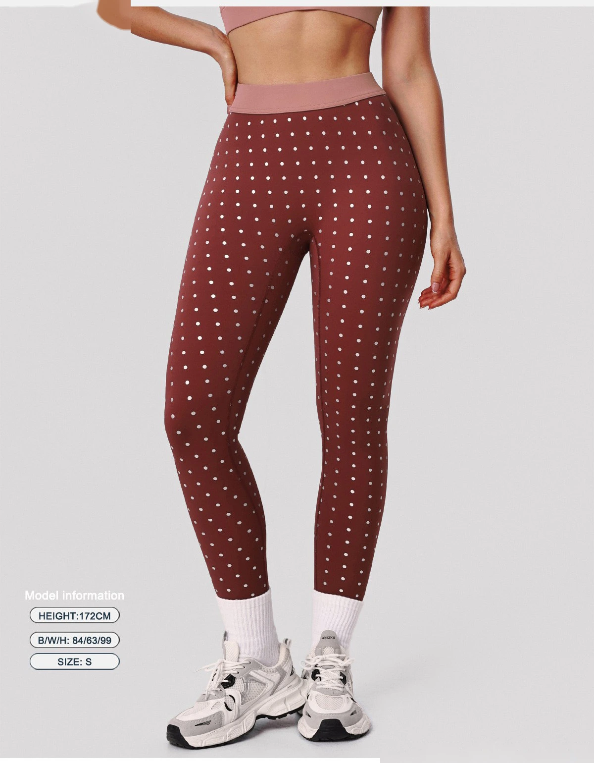 Bulk Custom Polka Dot Print Yoga Tights - High-Stretch Nude Feel 7/8 Leggings for Gym Outdoor Running Fitness detail