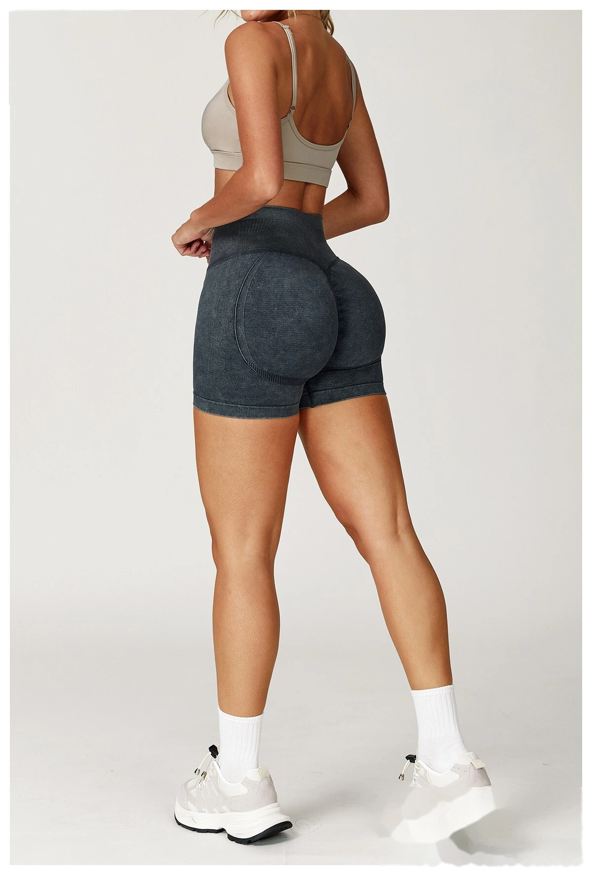 Seamless sand washing yoga shorts high waist hip shorts tight running fitness yoga pants female - allni detail