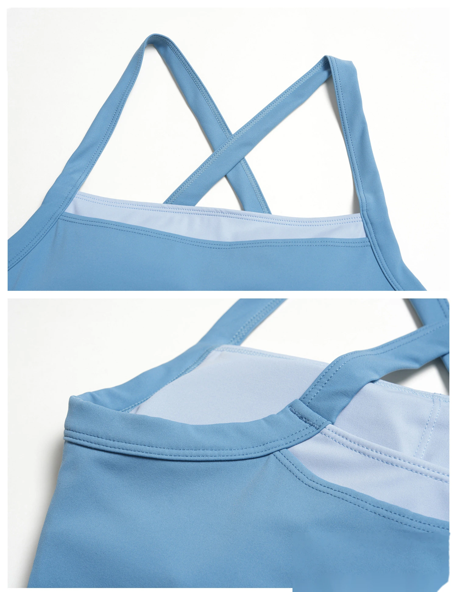 Women’s Fake Two-Piece Yoga Tank Top Set Crisscross Beauty Back Color Block Sports Shorts Active Wear detail