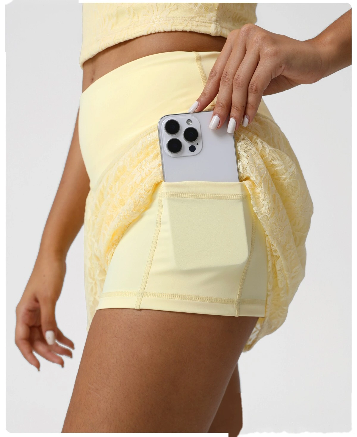 Customized lace double-layer sports shorts anti-exposure belt bottoming shorts outdoor tennis shorts detail