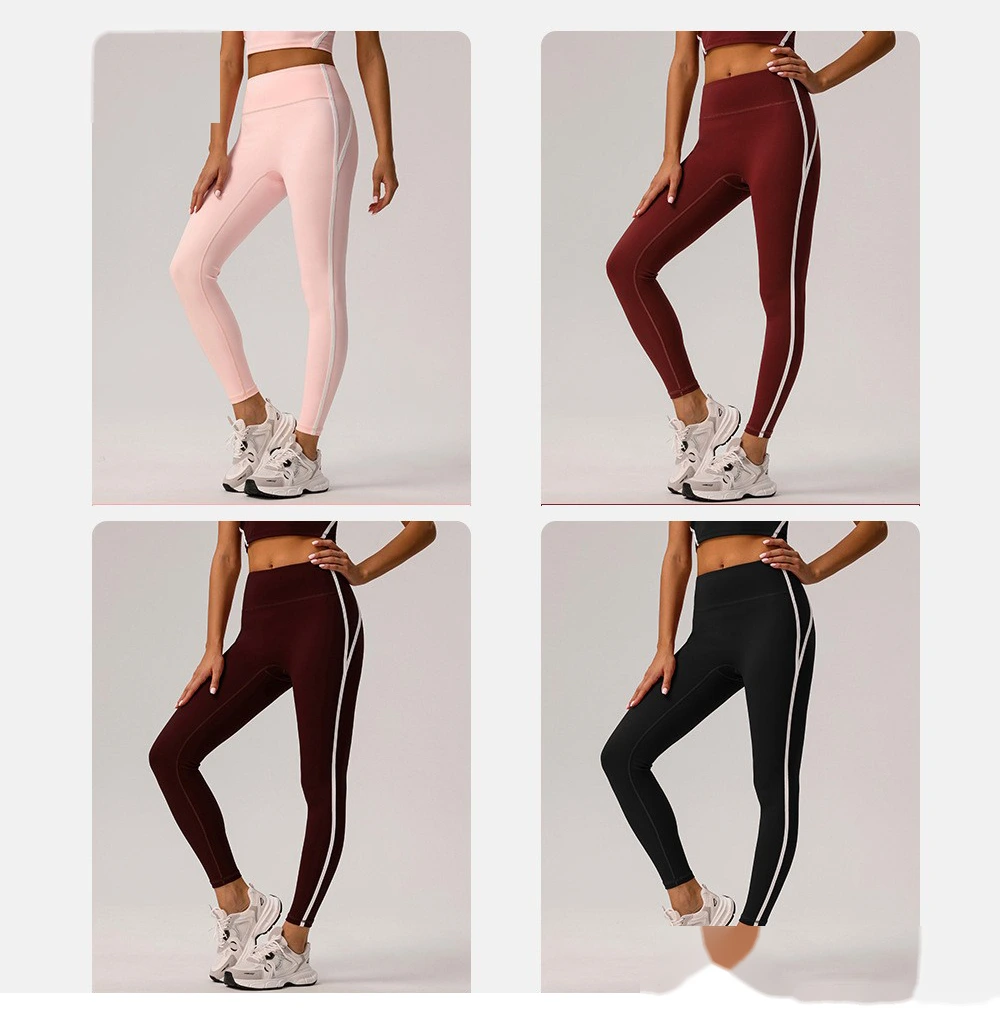Customized European and American contrast high waist nude yoga pants ladies running fitness tight sports pants detail