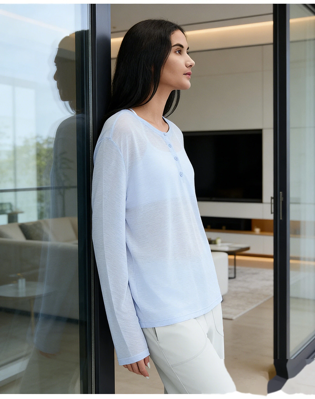 Loose Breathable Yoga Cover Up for Women, Long Sleeve Gym Top, Lightweight Casual Running Fitness T-Shirt detail