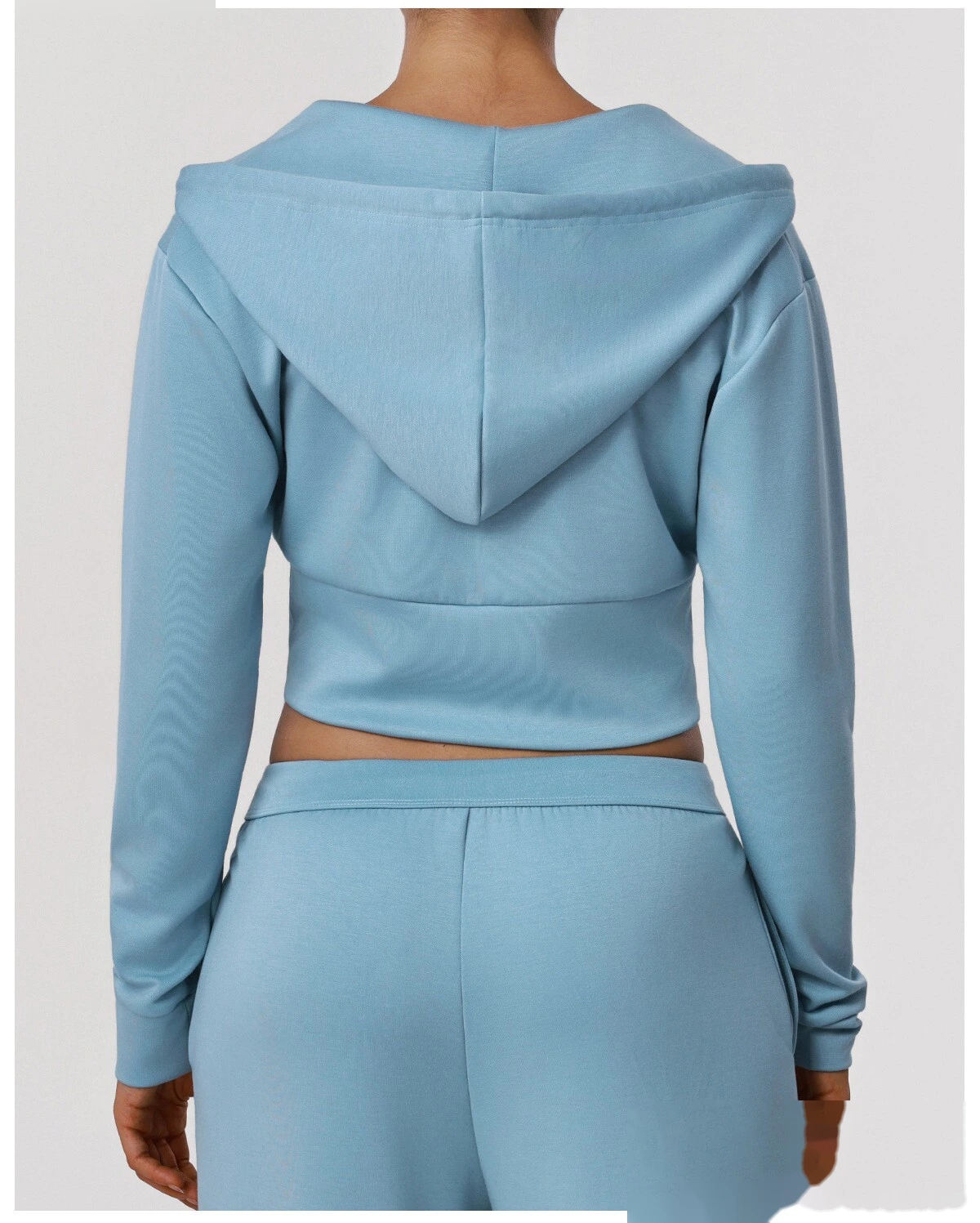 Women's Fall Winter Sports Tracksuit - Customizable Cropped Waist Hooded Jacket + Casual Outdoor Workout Set detail