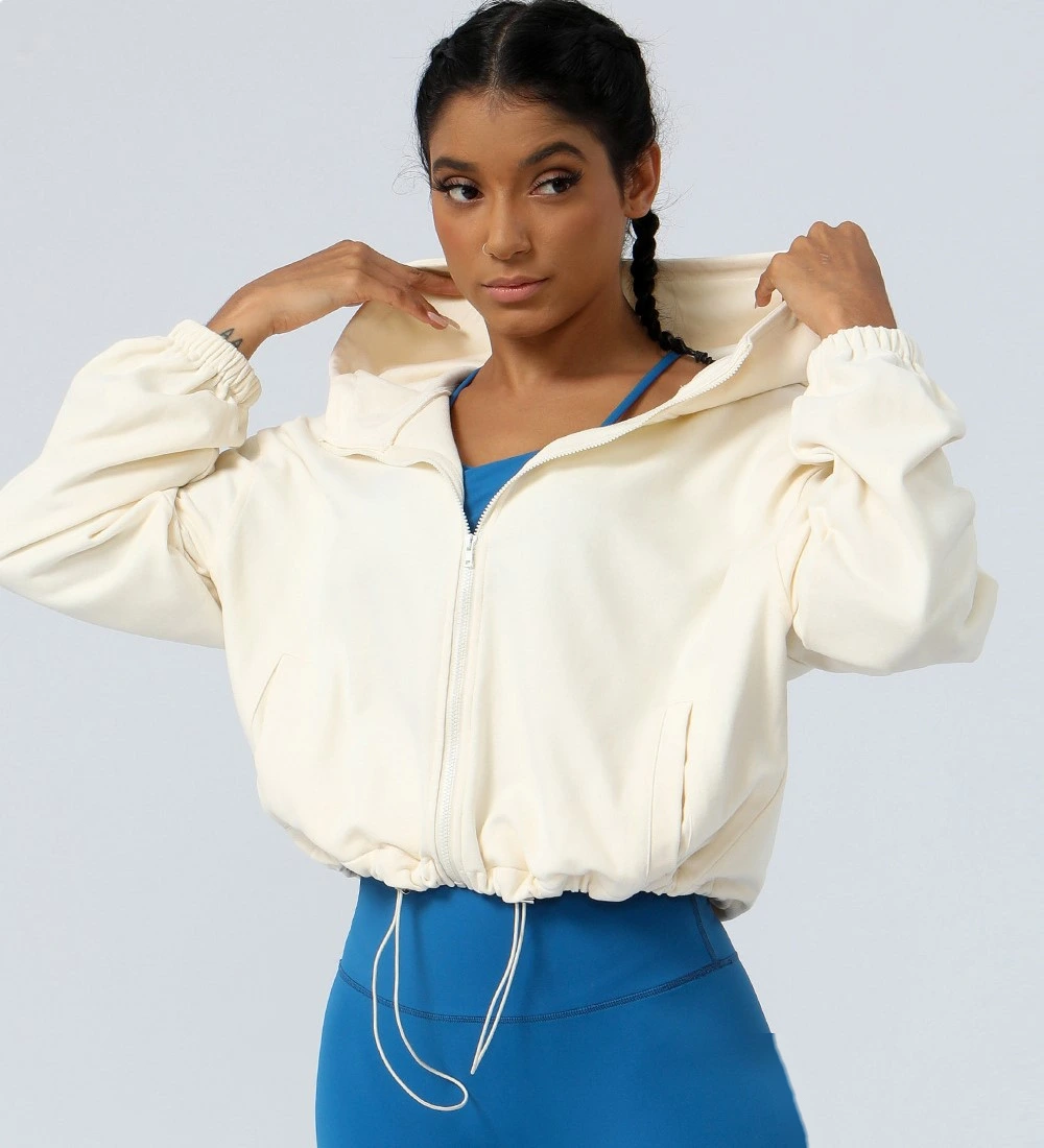 Custom loose casual sports full zip hoodies outdoor running drawstring hem jacket Factory Fast Delivery detail