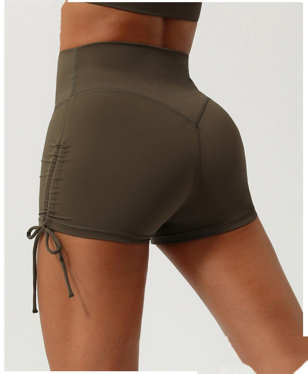 Custom-made nude quick-drying yoga shorts with rope-pulling and hip-lifting pants detail