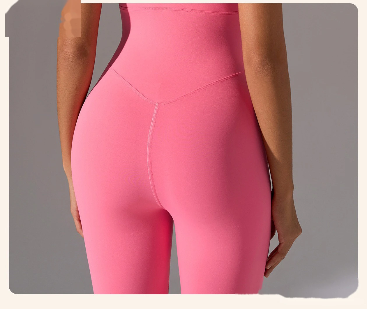 Custom Women’s Fake Two Piece Design Yoga Bodysuit Sexy Beauty Back Slim Fit Workout Jumpsuit detail