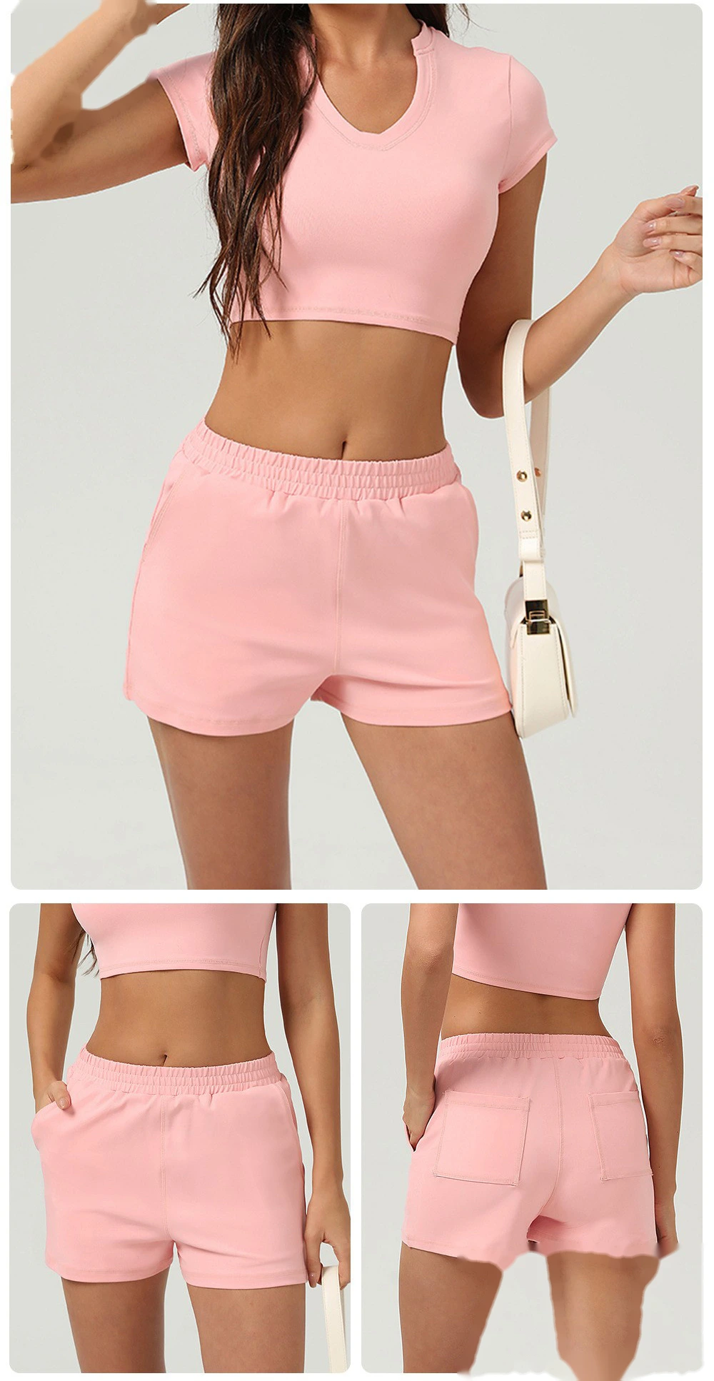 Sports and leisure high waist pocket tight shorts running sports peach hip outdoor fitness shorts female detail