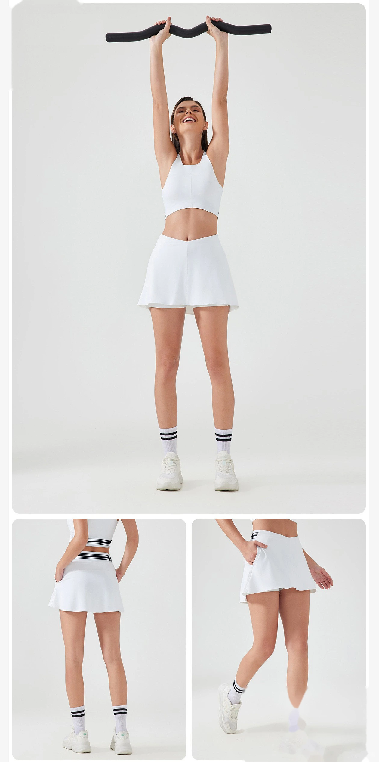 Fake two-piece fitness short skirt women's quick-drying breathable tennis skirt high waist yoga skirt detail
