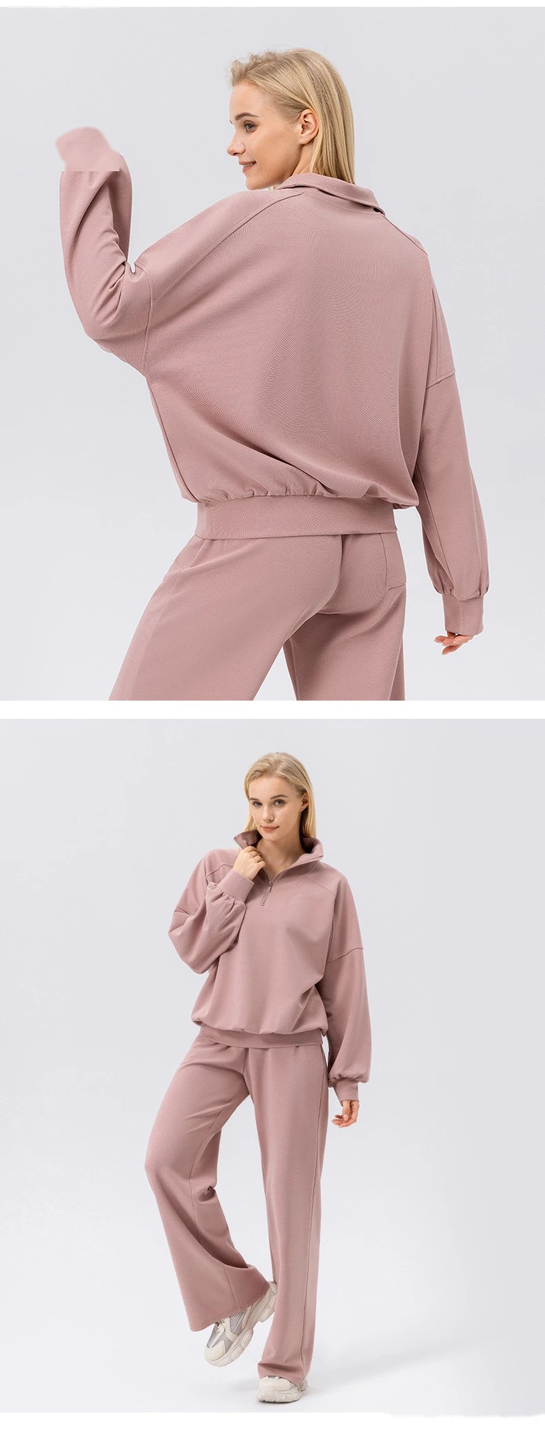 Custom sports sweater women's half zipper fitness long sleeve loose outdoor running sportswear detail