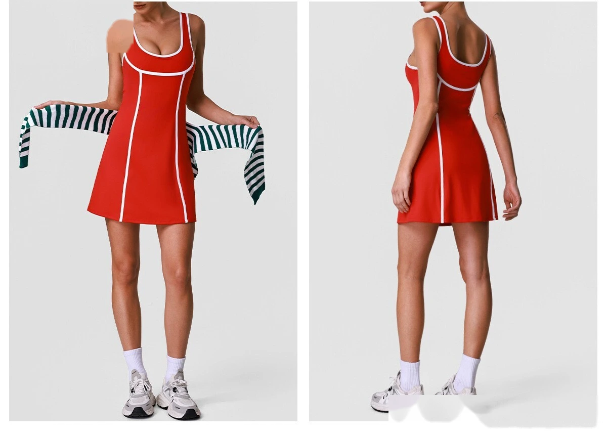 Custom Women’s Slim Fit Halter Tennis Skort Romper Backless Beauty Back Yoga Workout Dress detail