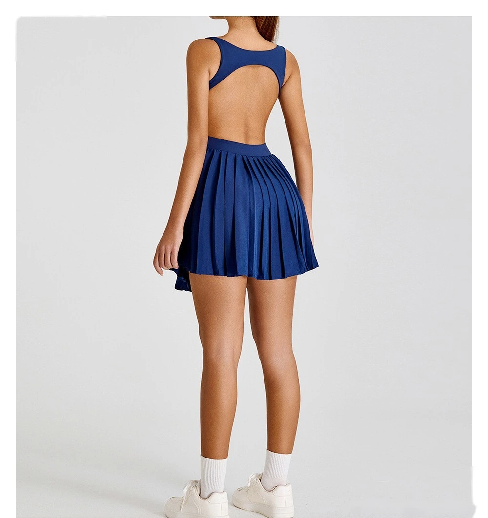 Fake two-piece tennis skirt bottoming anti-exposure fitness pocket pleated skirt sports dress detail
