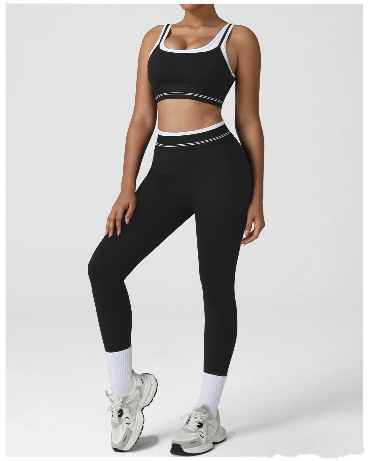 Women's High-Elastic Padded Sports Bra - Customizable 2-in-1 Color Block Yoga Bra, Fitness Workout Tank Top detail