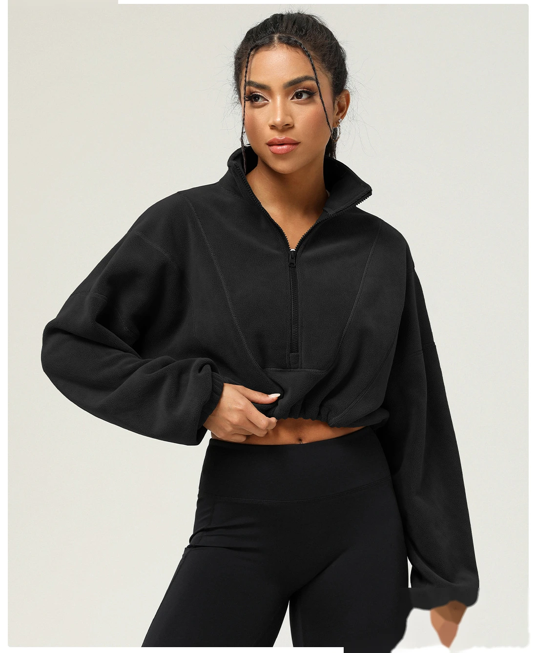 Customized autumn and winter Olympic fleece long-sleeved sweater stand-up zipper short casual warm sportswear women detail