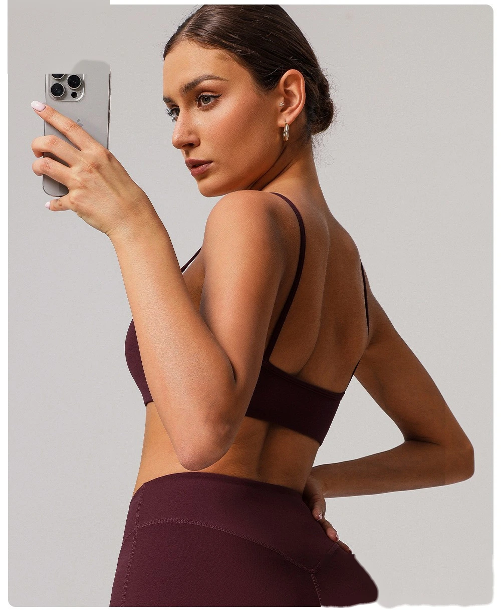 Customized beauty back sports bra nude yoga bra running fitness shirt sling yoga clothes detail