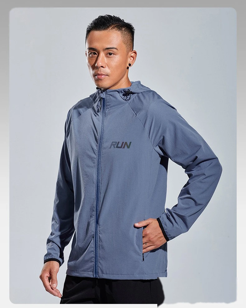 Customized sportswear men's outdoor running quick-drying fitness hooded cardigan training sports coat detail