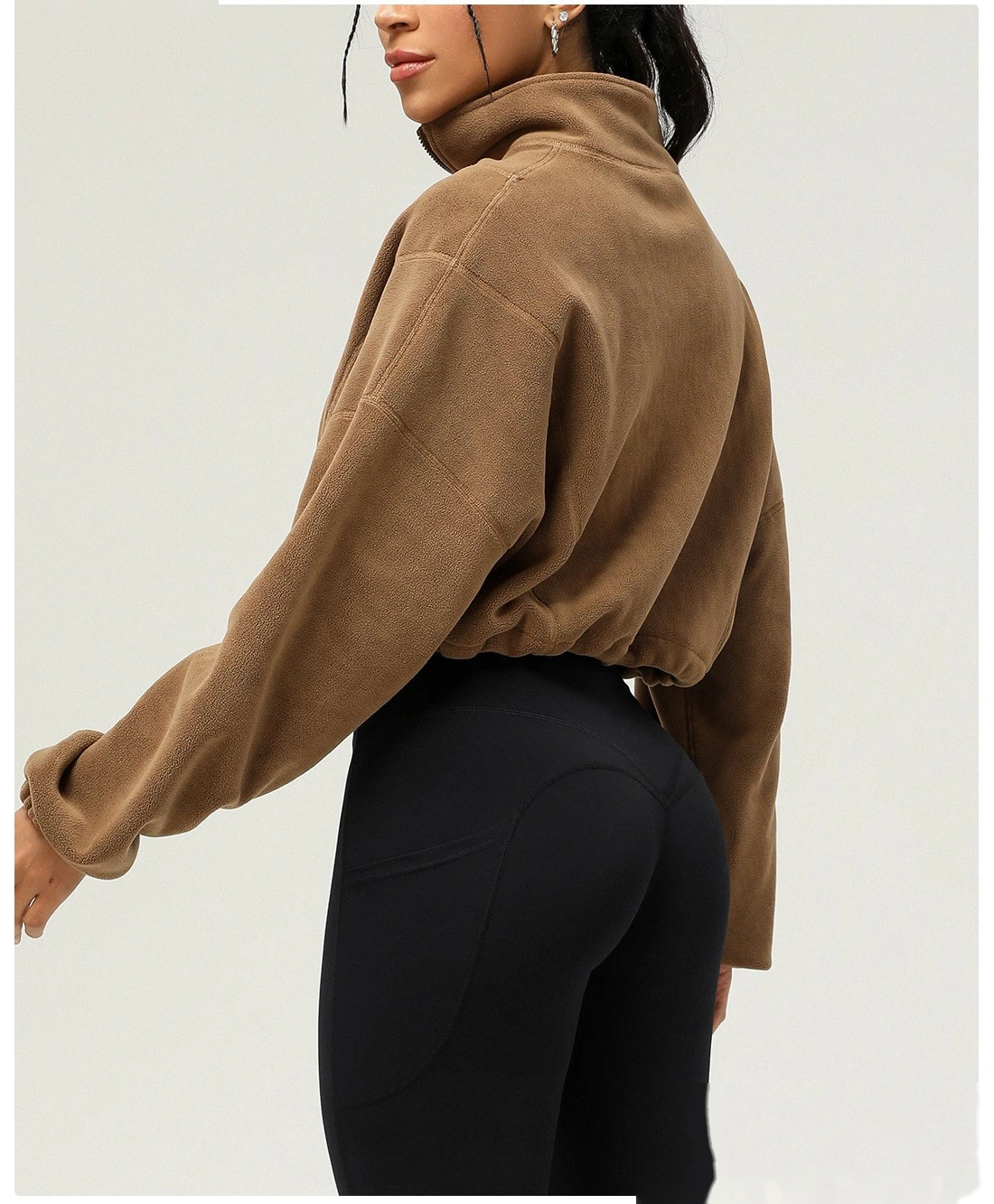 Customized autumn and winter Olympic fleece long-sleeved sweater stand-up zipper short casual warm sportswear women detail