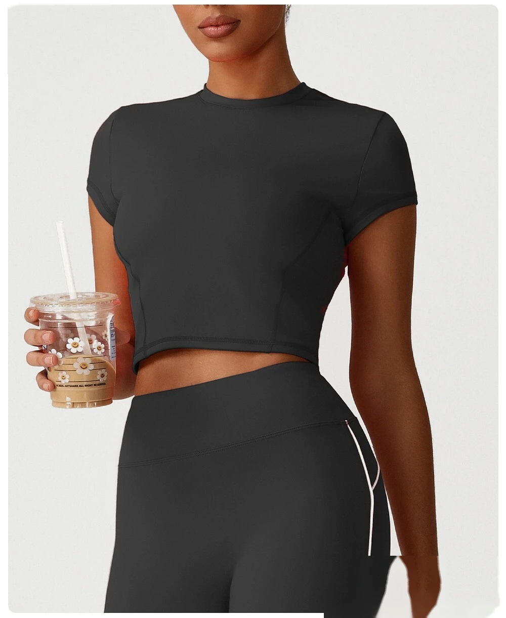 Customized slim quick-drying Pilates short shoulder clothes yoga clothes short sleeve running fitness T-shirt detail