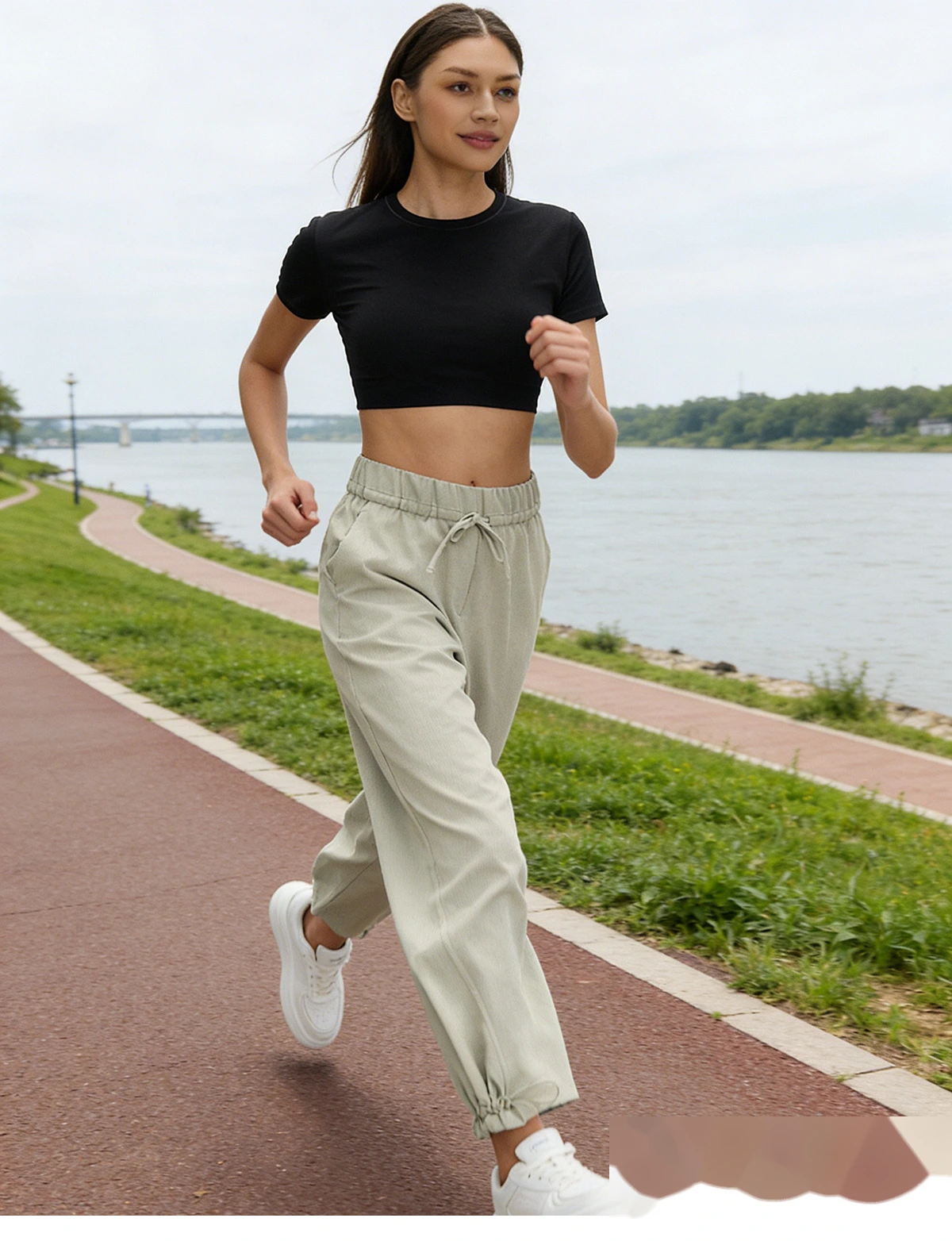 Women’s Spring Summer Casual Pants Drawstring Ankle Cuff Quick Dry Breathable Fitness Workout Cropped Pants detail