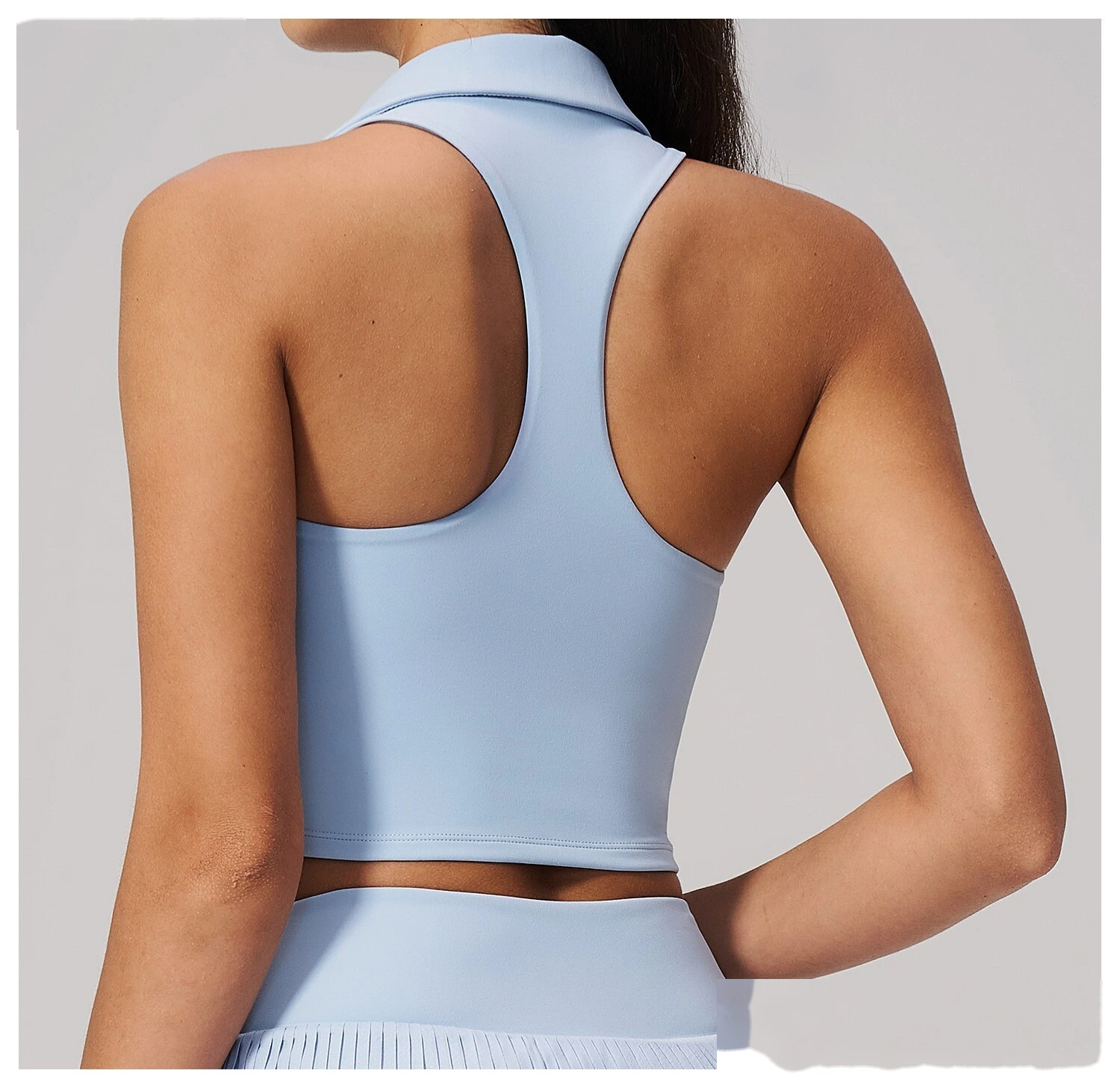 Custom Logo Two Piece Tennis Tracksuit, Cropped Sleeveless Polo Shirt, Moisture Wicking Sportswear for Daily Exercise detail