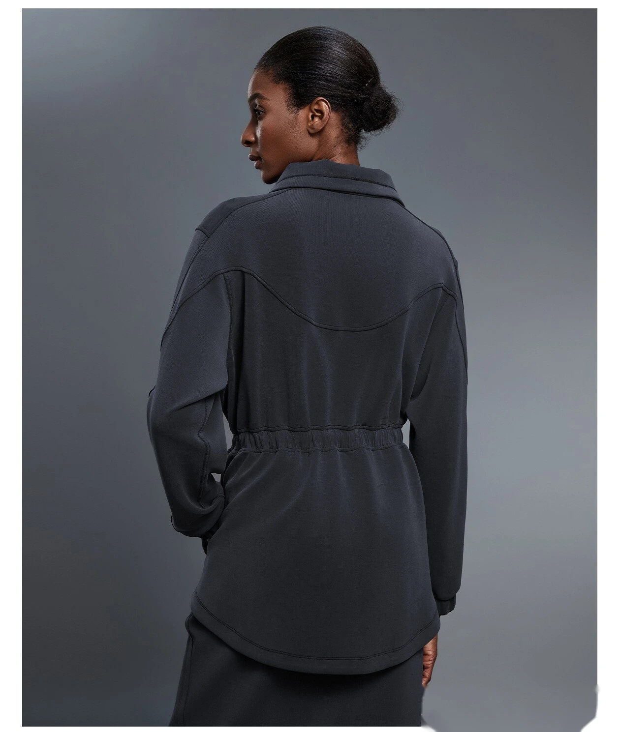 Custom-made long coat women's drawstring waist jacket leisure commuter sports windbreaker detail