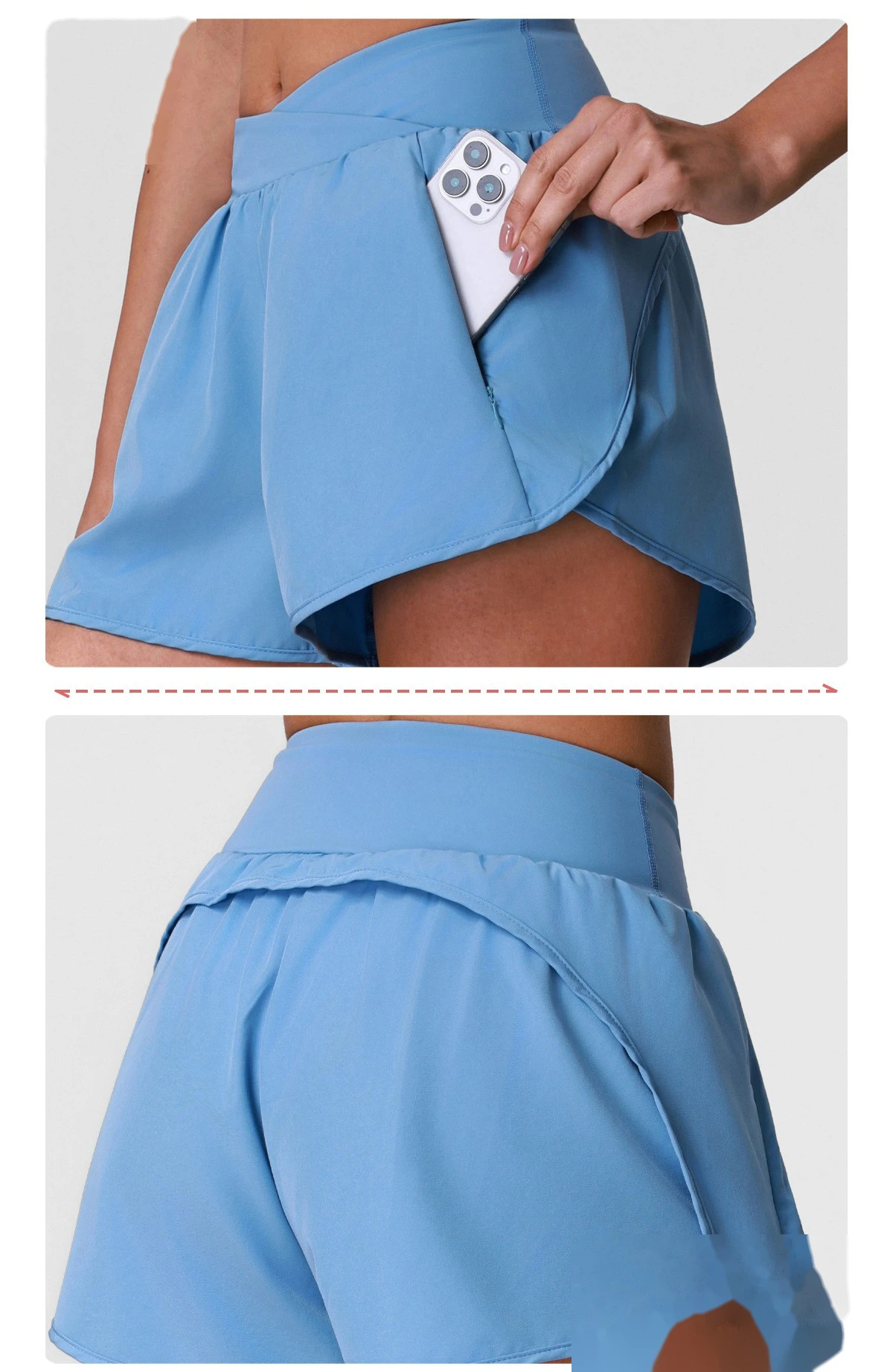 Summer Breathable Quick Dry Sports Yoga Shorts, Cross Waist Loose Casual Training Running Fitness Shorts detail