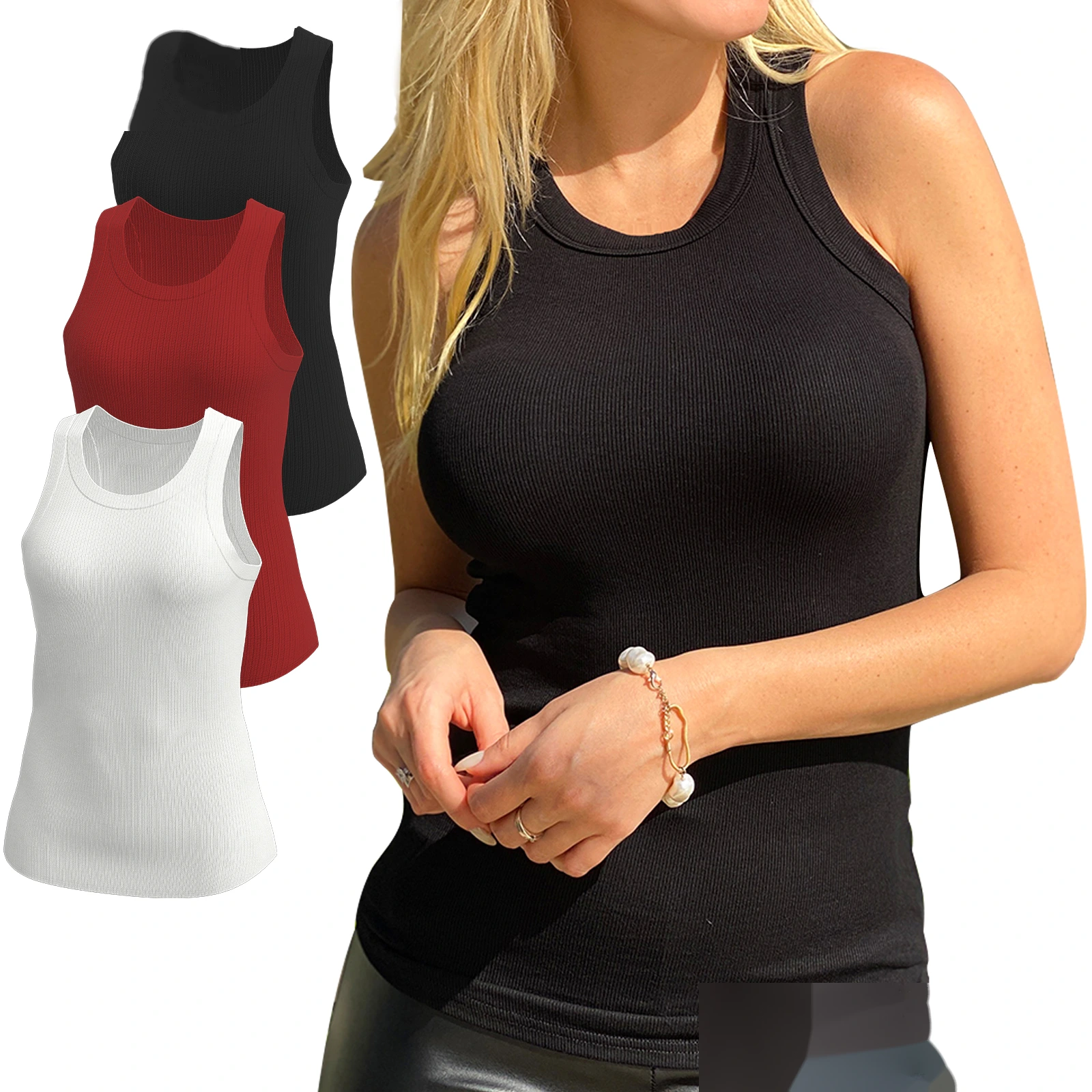 Soft and high elastic women's rib vest Yoga sports shirt sleeveless vest detail