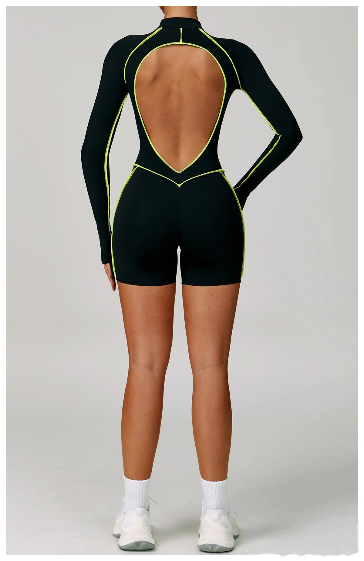 Customized contrast yoga jumpsuit hollow back tight fitness suit high-intensity sports jumpsuit detail