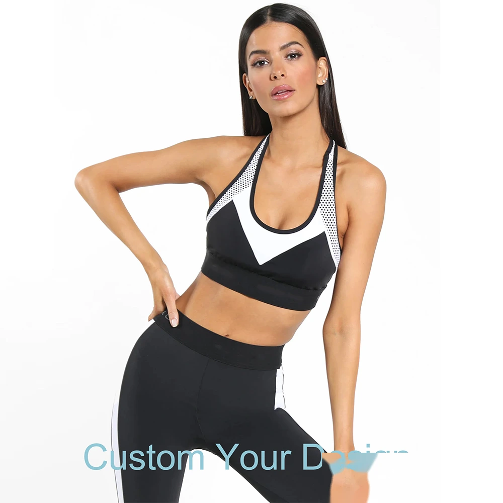 High elastic breathable fashion contrast yoga bra fitness pants yoga suit detail