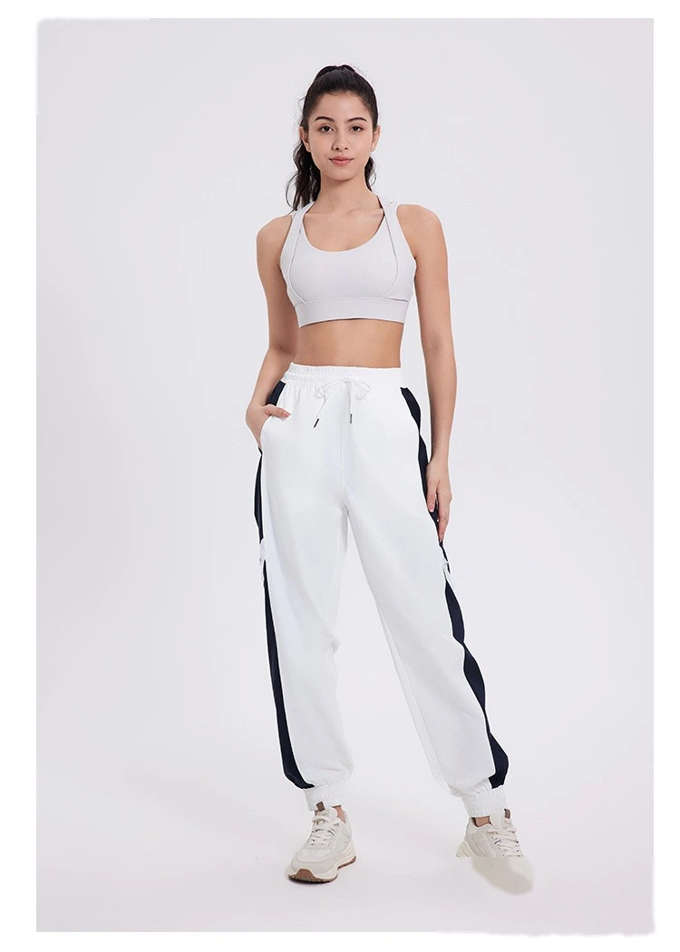 Custom-made windproof woven contrast sports pants women's zipper split toe casual pants detail