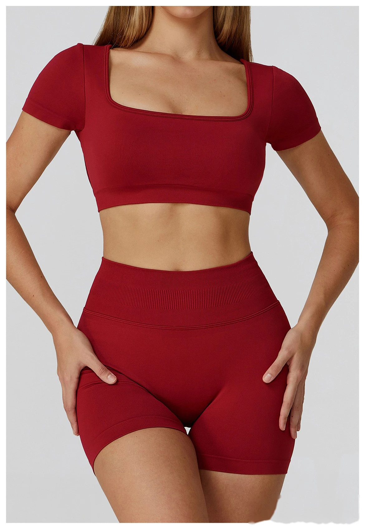 Customized seamless yoga clothes women's hollow back slim short-sleeved sports tops detail