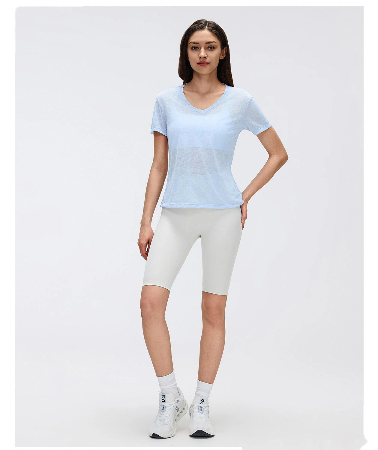 Bulk Custom V-Neck Yoga T-Shirt - Women's Summer Bamboo Yarn Lightweight Quick-Dry Gym Running Activewear detail