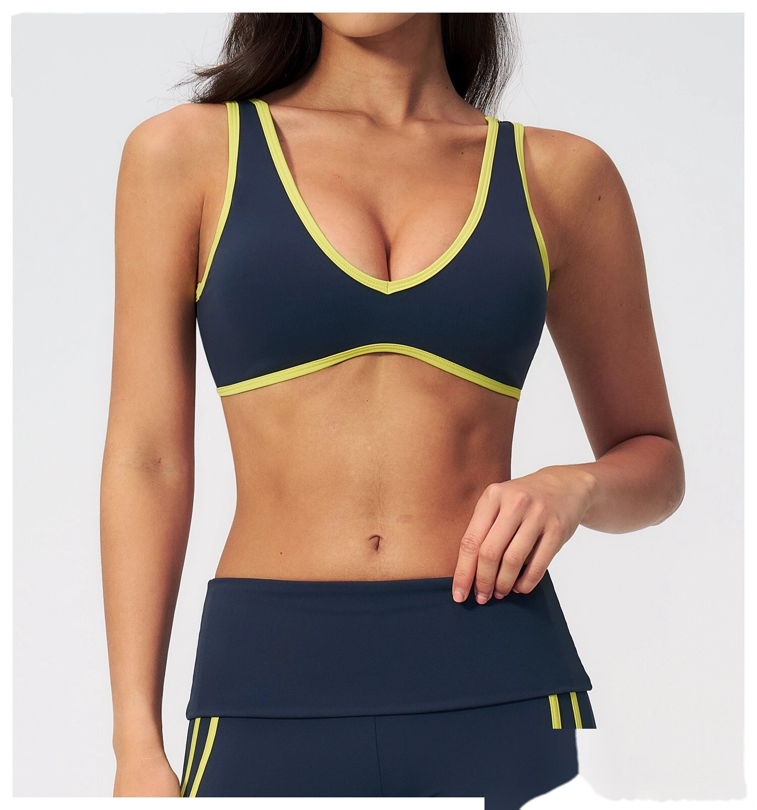 Women Color Block Open Back Sports Bra, Quick Dry Breathable Outdoor Workout Yoga Athletic Bra detail