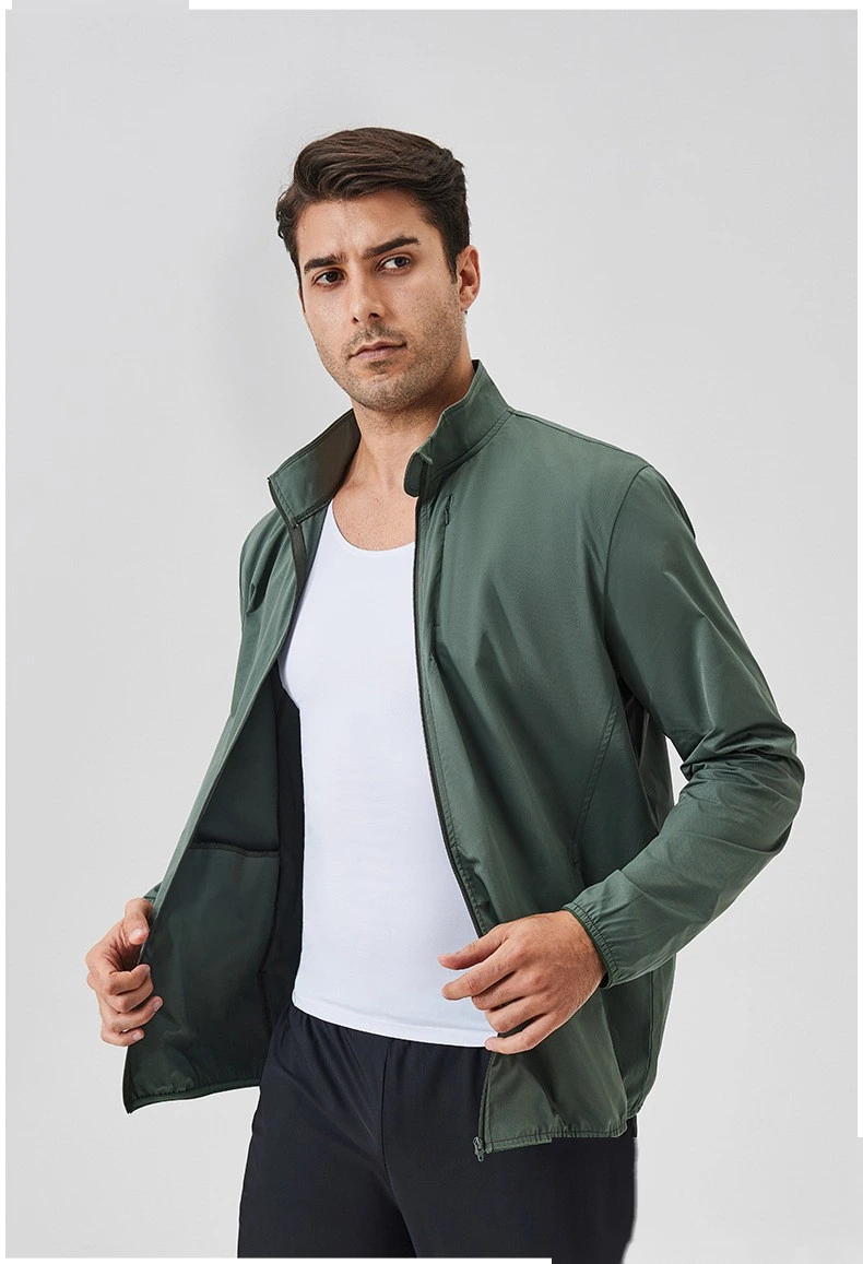 Custom autumn and winter sports coat stand collar zipper jacket outdoor windproof long sleeve cardigan running fitness detail