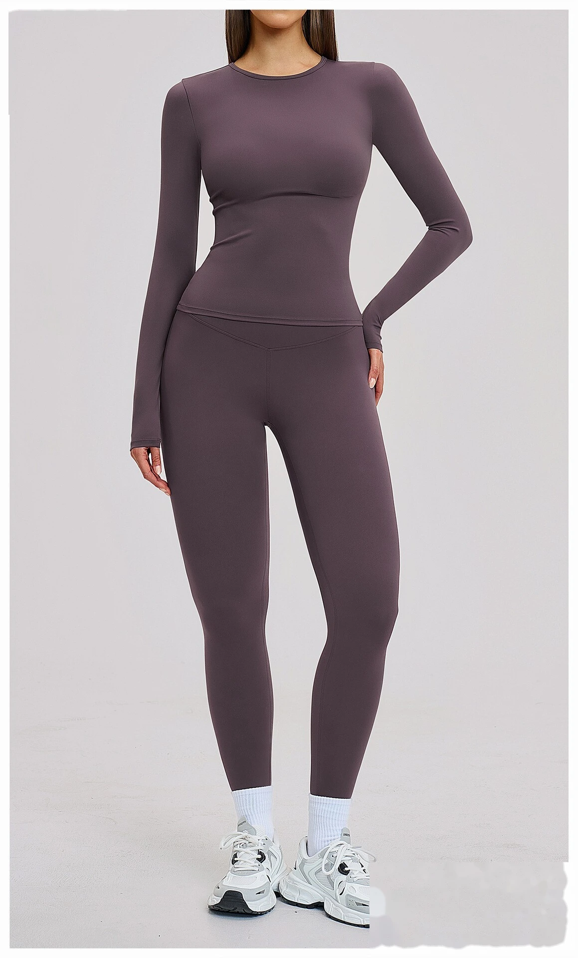 Custom Women's Yoga Set - High Stretch Tight Long Sleeve Top & Leggings for Outdoor Running Fitness detail