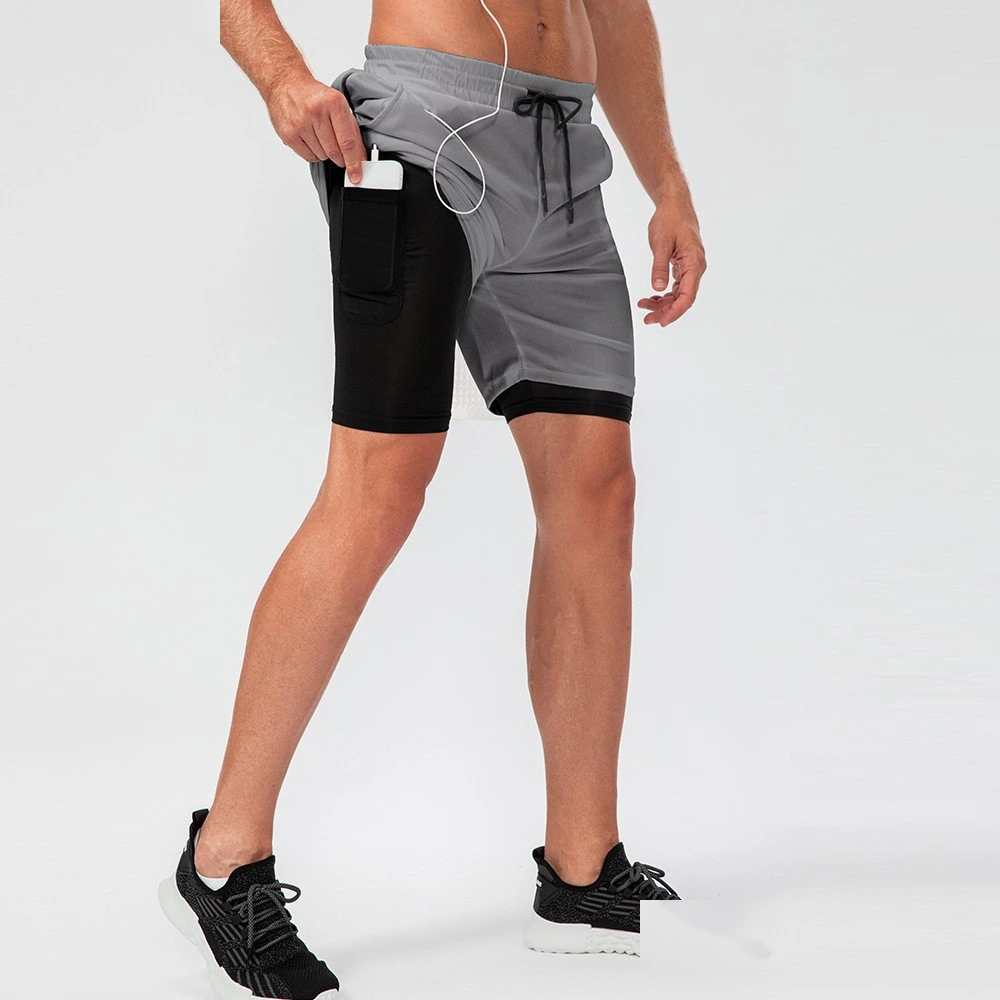 Men 2 in 1 shorts headphone hole quick dry running pants with inner detail
