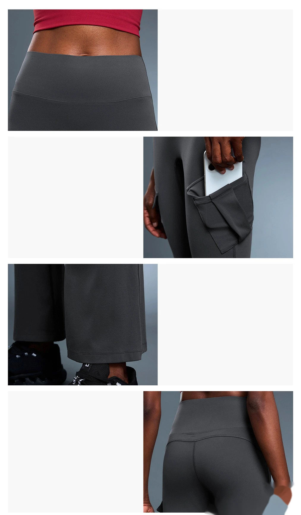 Customized tight-fitting elastic hip lifting tooling pocket bell pants high waist abdomen yoga pants detail
