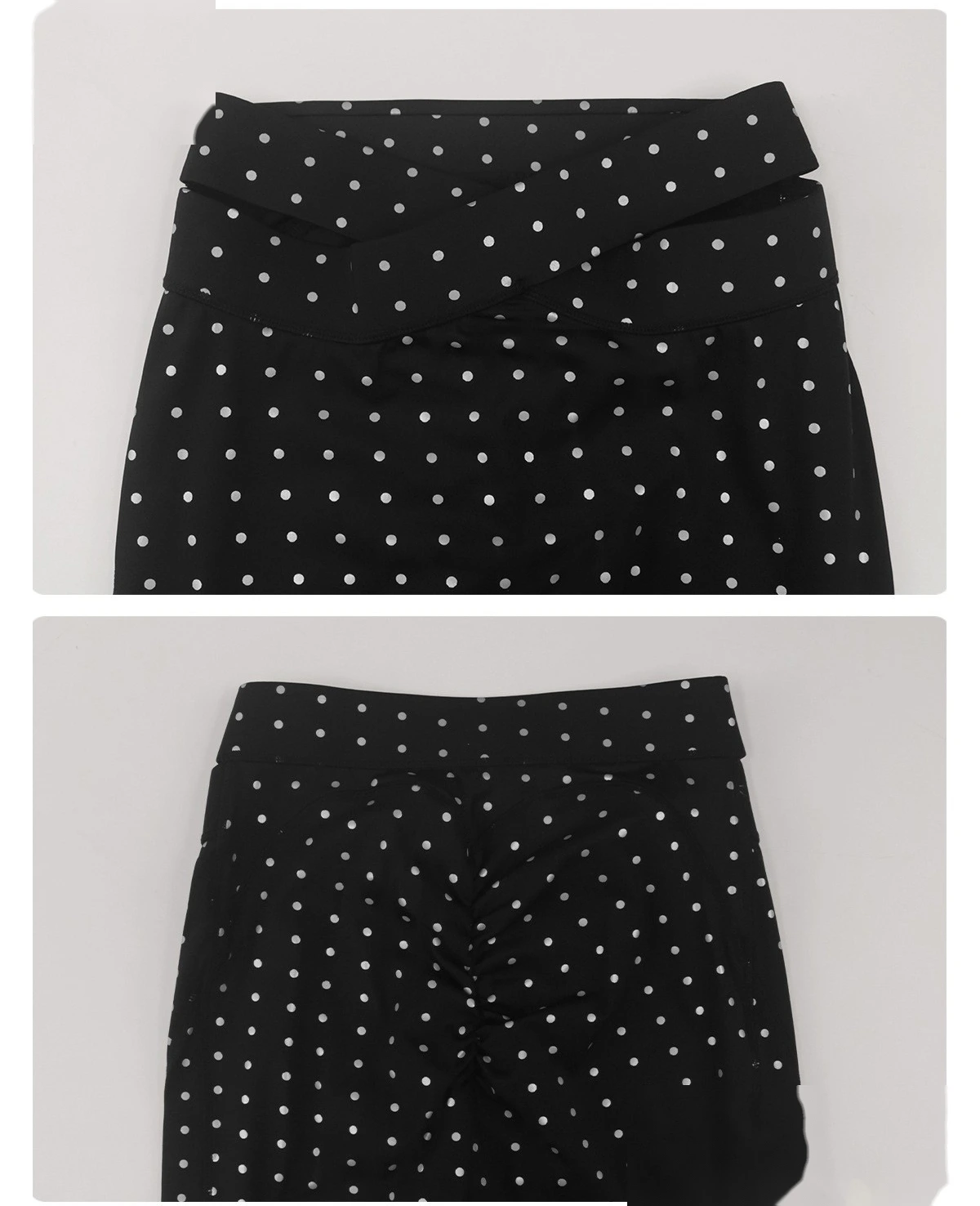Bulk Custom Polka Dot Yoga Leggings - Women's High-Waisted Cross Cutout Butt-Lifting Sports Pants detail
