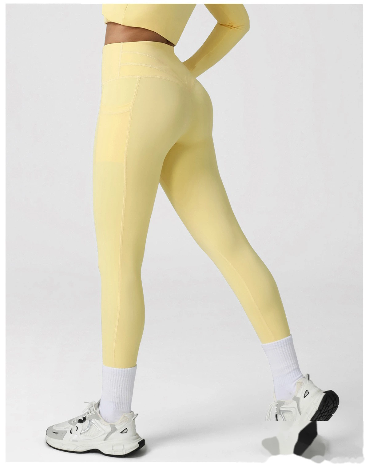 Customized fashion tight-fitting high-elastic slim side pocket sports yoga fitness pants detail