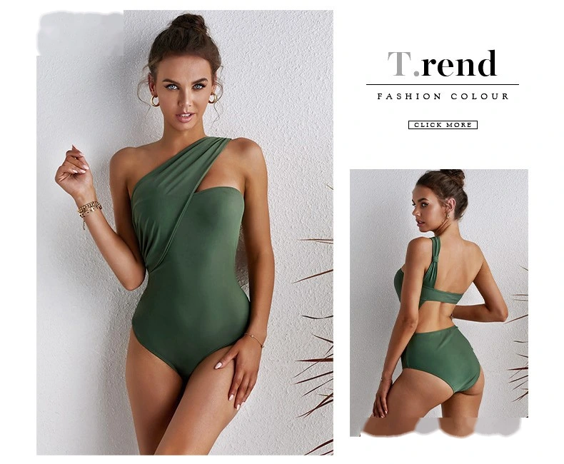 Women one piece swimsuits one shoulder hollow out back swimwear detail