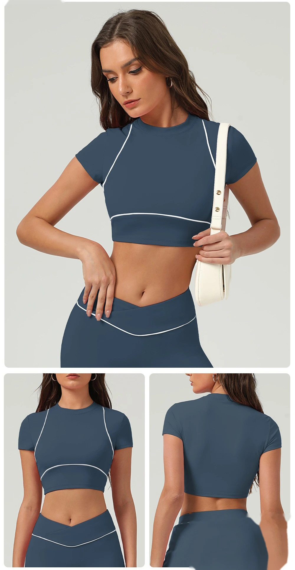 Customized Quick-drying Sports Shirt Women's Short Sleeve Running Summer Fitness T-shirt Contrast Yoga Clothing detail