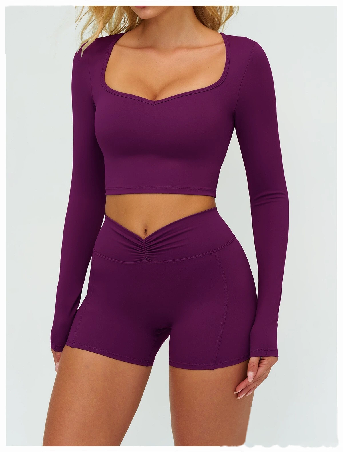 Women's High-Elastic Yoga Shirt - Customizable Slim-Fit Long Sleeve Workout Top for Running, Fitness & Casual Outings detail