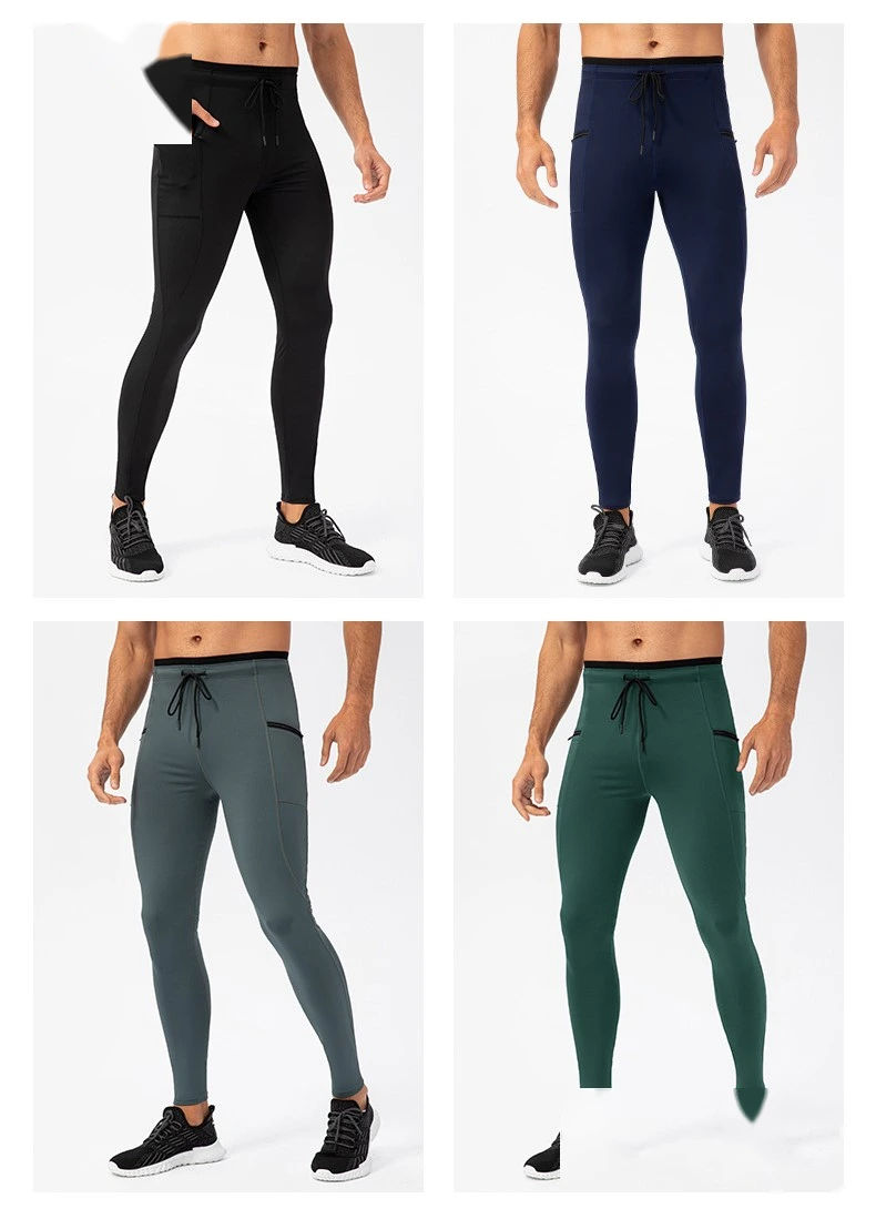 Men compression leggings zip pocket quick dry outdoor running pants detail