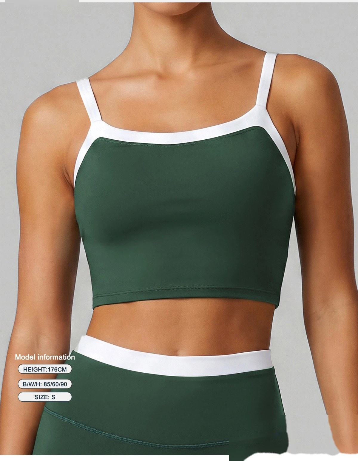 Women Contrast Color Activewear Set, Crisscross Back Tank Top + High Rise Stretch Leggings, Soft Naked-Feel Gym Outfit detail