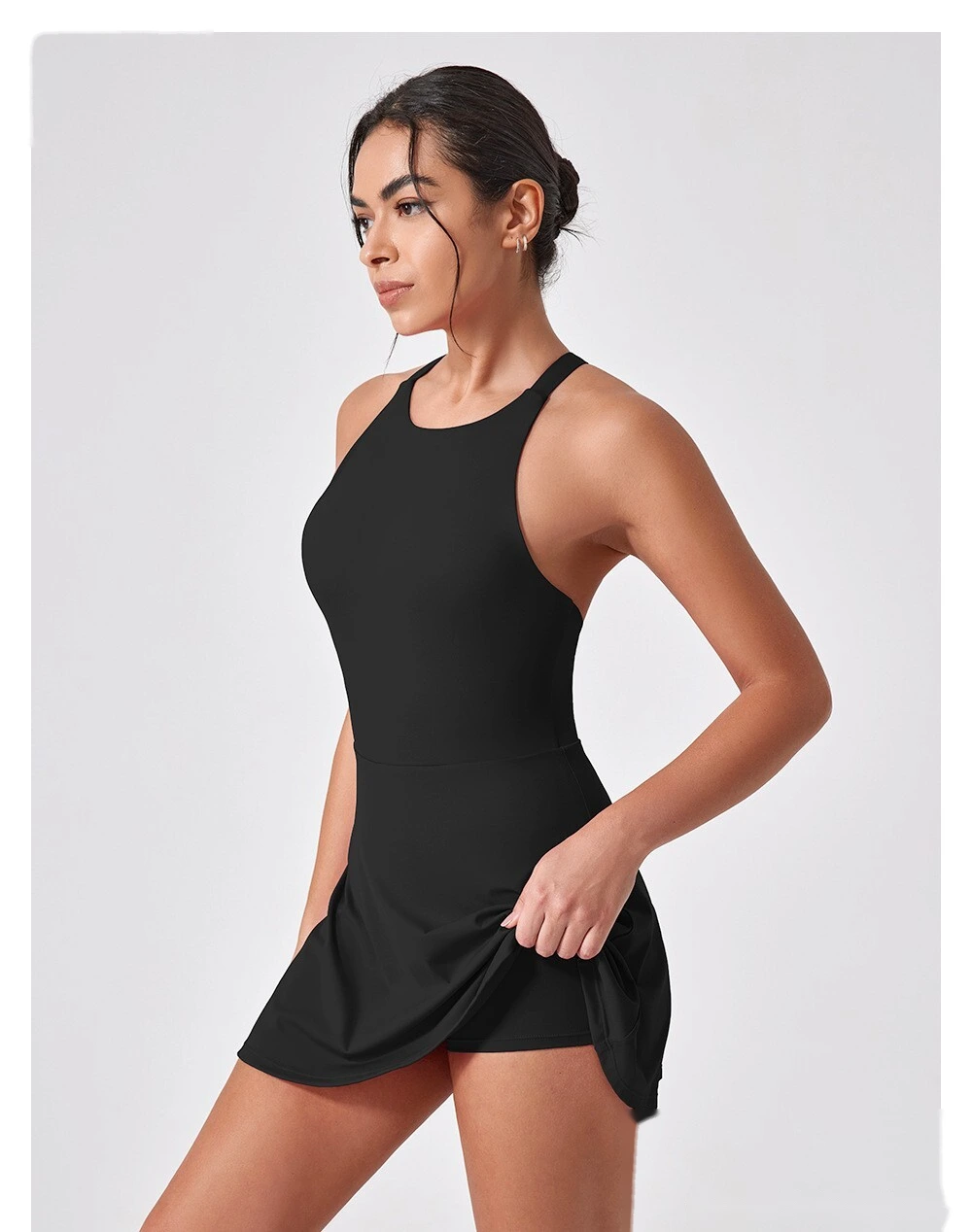 Sports dress is slim, light-proof and quick-drying feather tennis skirt, beautiful back fitness one-piece yoga suit detail