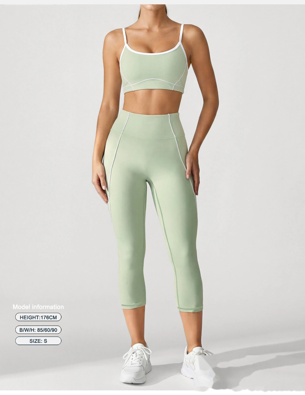 Women Workout Tracksuit, Sleeveless Athletic Vest + High Elastic Seven-Eighths Pants, Breathable Gym Clothing Set detail