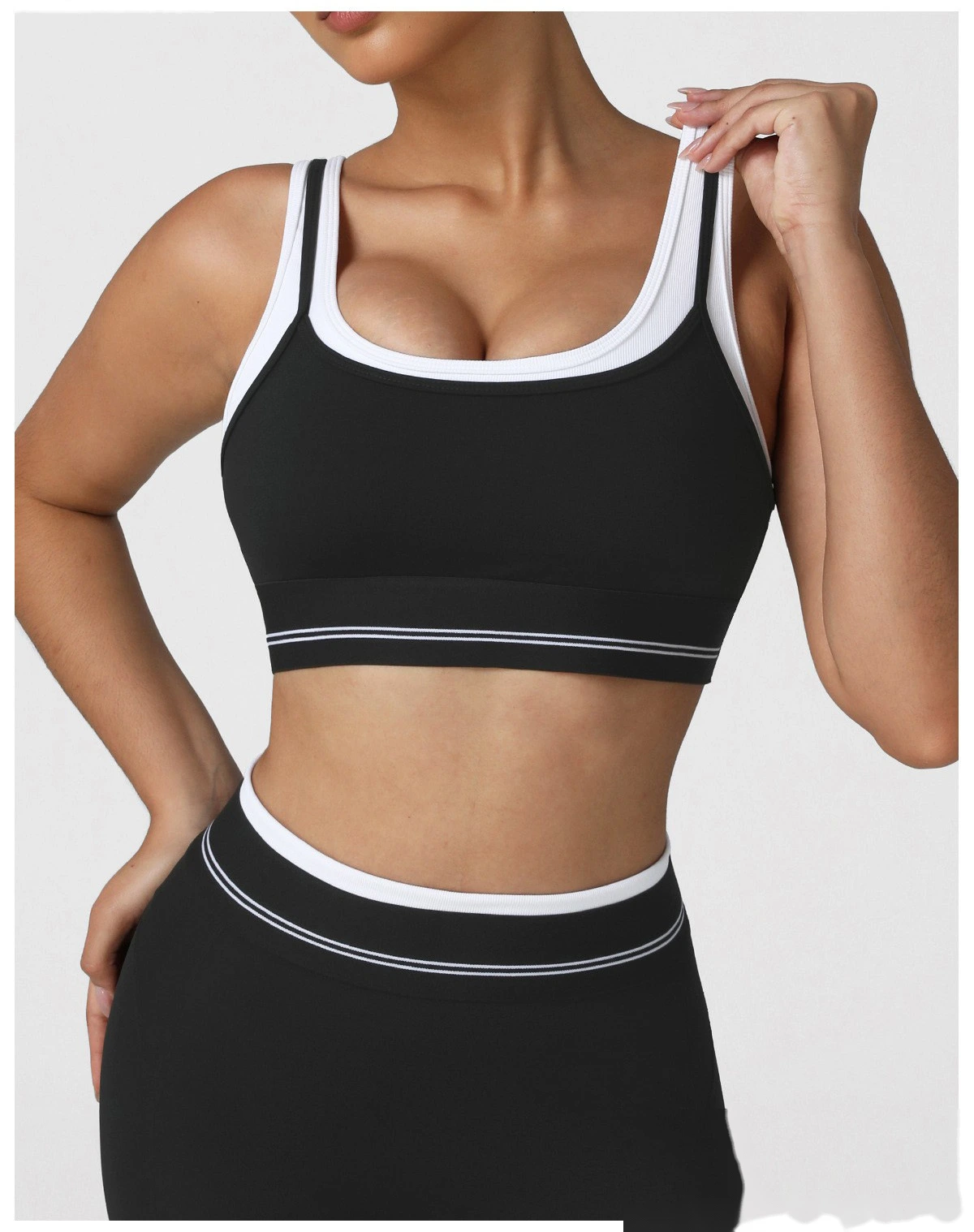 Women's High-Elastic Padded Sports Bra - Customizable 2-in-1 Color Block Yoga Bra, Fitness Workout Tank Top detail